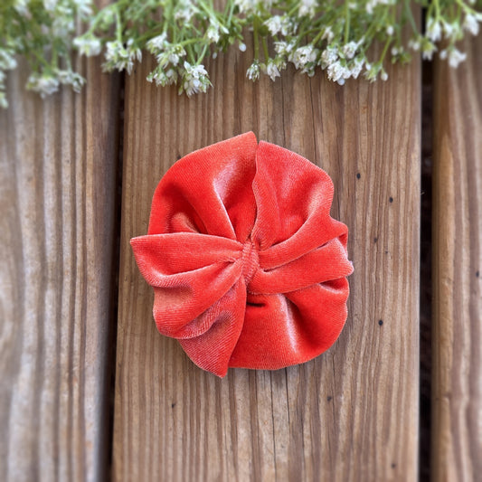 Orange Velvet - Small Messy Bow